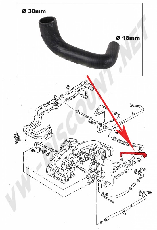 Durite d'eau coudée VW Transporter T3 18cm.