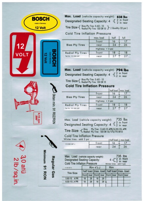 Kit de 11 autocollants Coccinelle 68-->79 1139996879 Sur www.vw-discount.net