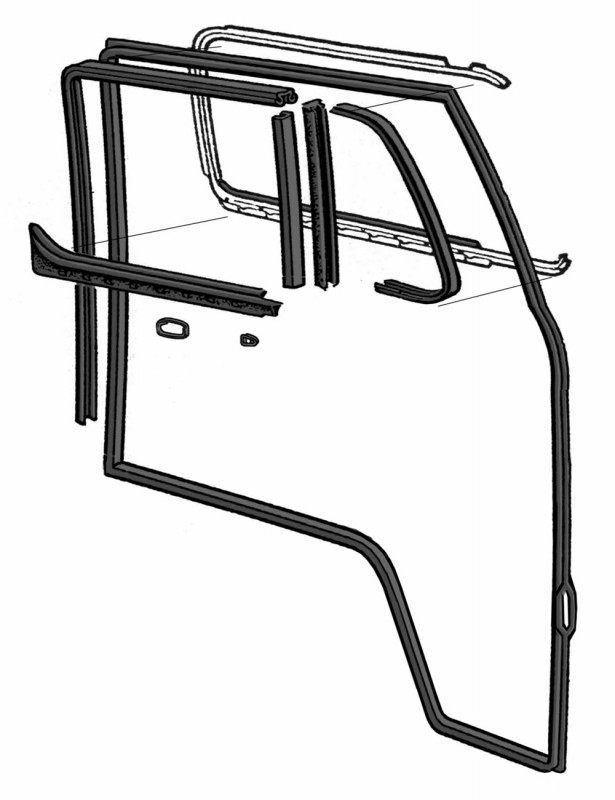 Kit Joints Porte Combi, VW Bay Window 1971-1979, Porte Gauche avec Déflecteur, 211998720, 211 998 720, Restauration VW, Étanchéité Porte Conducteur