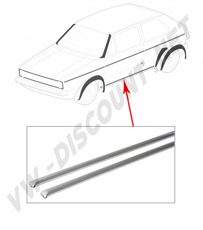 baguettes de seuil inférieur, aluminium anodisé chromé, 13mm, Golf Mk1, 3 et 5 portes, 1975-1993, paire, fabriqué en Allemagne, accessoire de qualité.