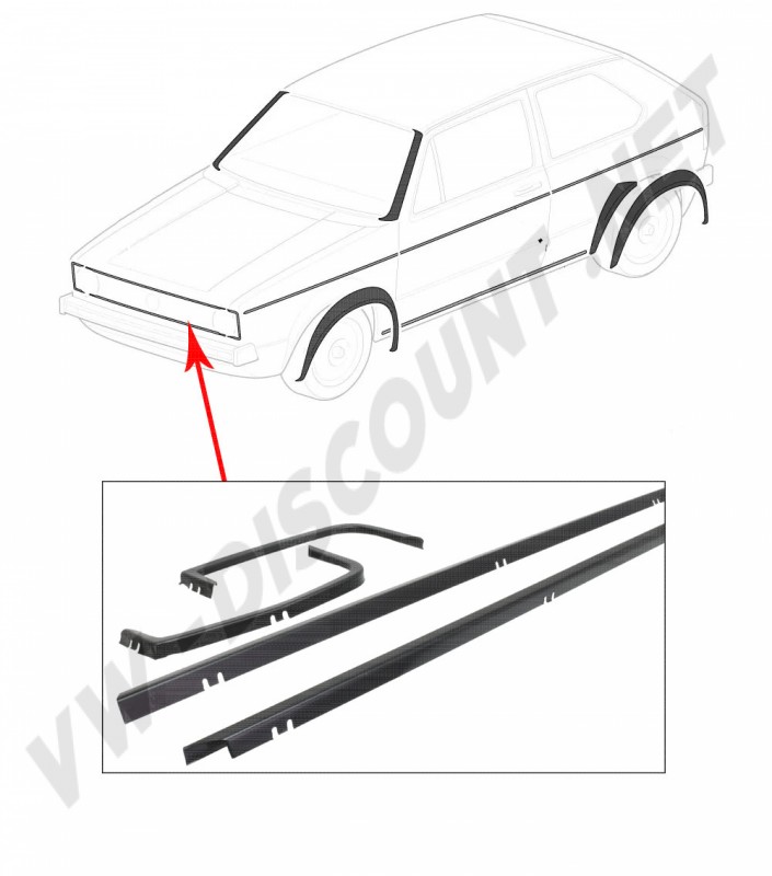 Baguettes Alu Noir, Calandre "GTI", VW Golf 1, 1975, 1983, 171898800B, Golf Mk1 Cabriolet, Caddy Mk1.