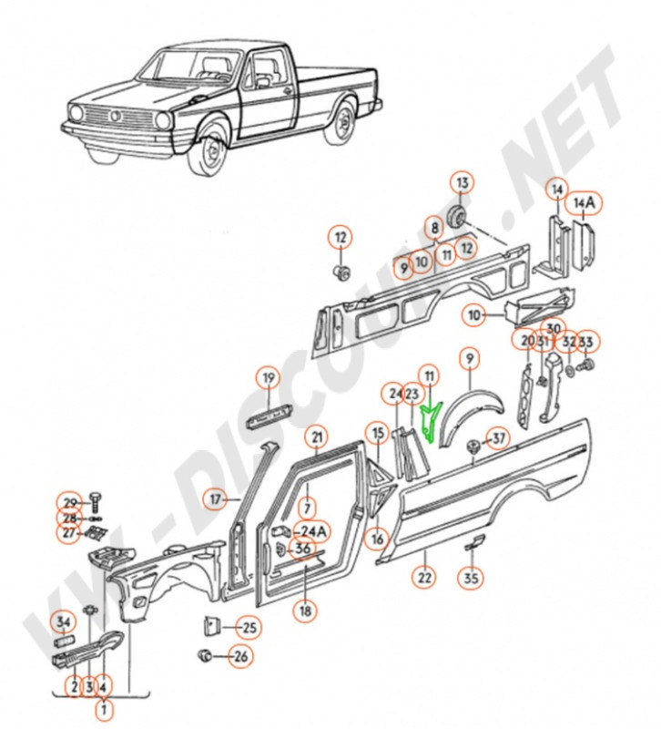 panneau-fermeture-aile-arriere-gauche-vw-caddy-mk1-1983-1992 179809461A 