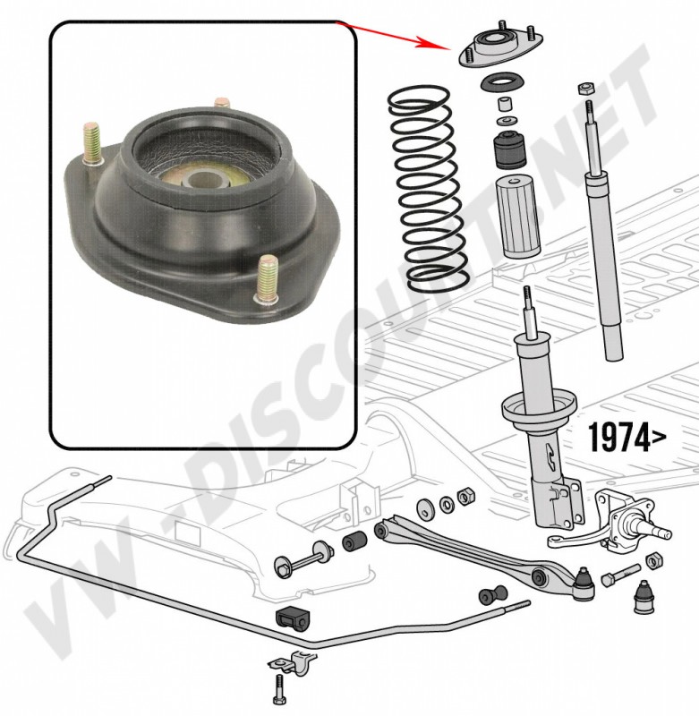 Palier Supérieur de Suspension pour Volkswagen Coccinelle 1303 (1974 et ultérieurs) ref 133412345