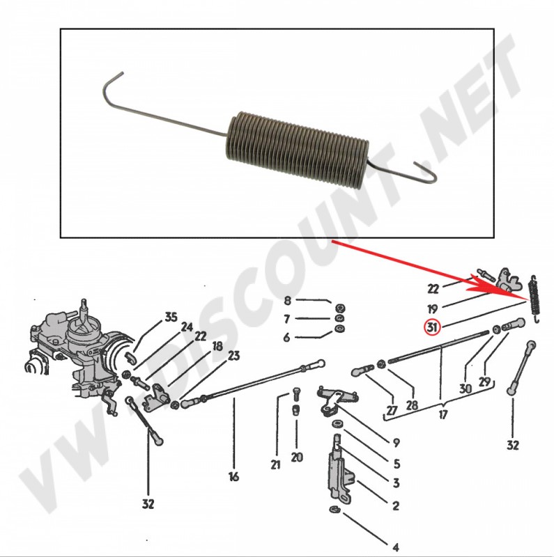  Ressort de rappel du papillon des gaz de carburateur Solex 32/34 PDSIT - Référence 341129881C