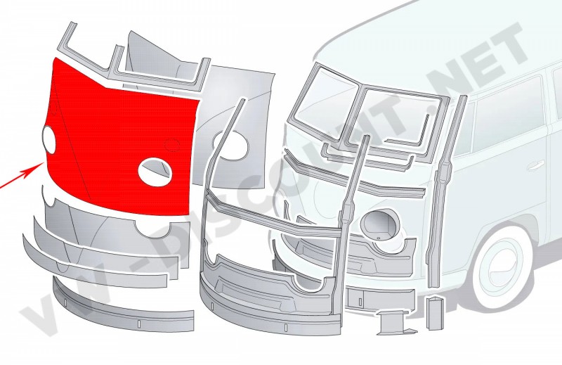 Panneau Avant Complet Sans Cadre Inférieur De Pare-Brise (Sans Emplacements Pour Clignotants) Pour Bus 04/55-06/59 - Silver Weld Through211805035A 211 805 035 A