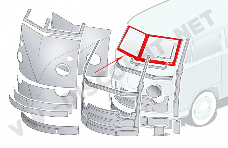 Réparation Complète de Pare-brise Avant Pour VW T2 Split 1955-1967 - Silver Weld Through ref 211805039F