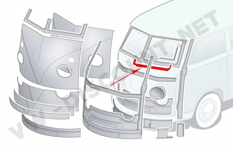 Tôle de réparation bas de pare-brise gauche pour VW T2 Split 1950-1967 - Autocraft 211805039/L
