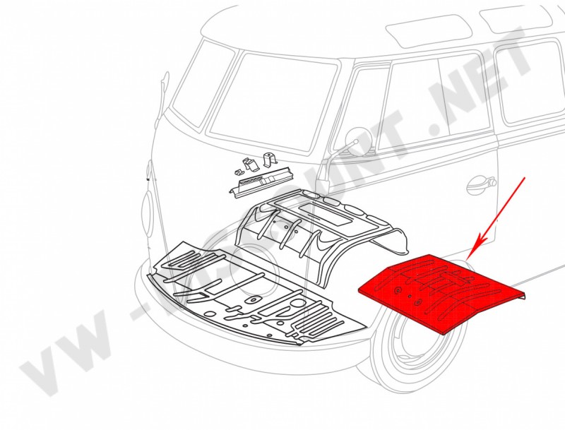 Plaque de sol entre passages de roues avant pour Combi Split Bus 03/55-07/67 (Ref 211703045A)