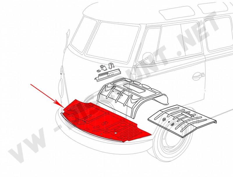 Plancher avant complet pour Volkswagen Combi Split (03/1955-08/1959) réf 211801051-0