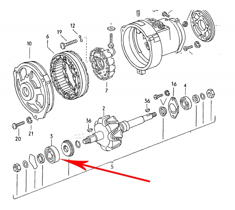 Roulement d alternateur avant diamètre 40mm  ALTERNATEUR  45A + 65A  021903221E Sur www.vw-discount.net