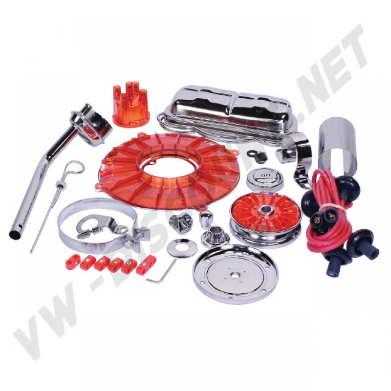 Kit moteur Deluxe Rouge VW coccinelle, Kit moteur VW Rouge, Accessoires chromés pour moteur VW, Kit moteur Rouge Deluxe Empi, Kit moteur 00-8653-0, Kit moteur 0086530, Accessoires moteur VW à refroidissement à air, Kit moteur personnalisé VW, Personnalisa