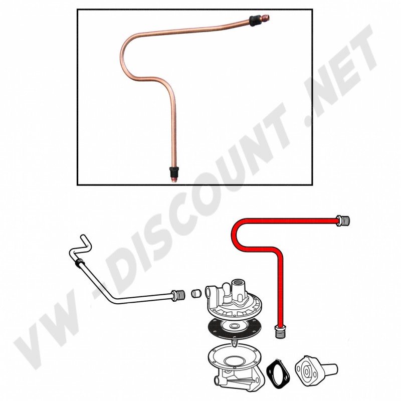Tuyau d'Essence en Cuivre de la Pompe à Essence vers le Carburateur pour Volkswagen Modèles 25cv, Raccord Banjo de 8mm - Référence 111127511
