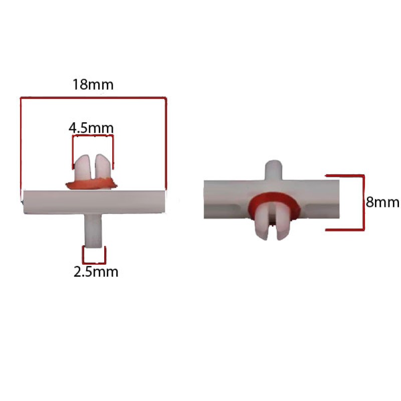 Clips de Fixation de Baguettes de tour de caisse pour VW, Plastique Blanc avec Joint Rouge le sachet de 36 réf 113853585C