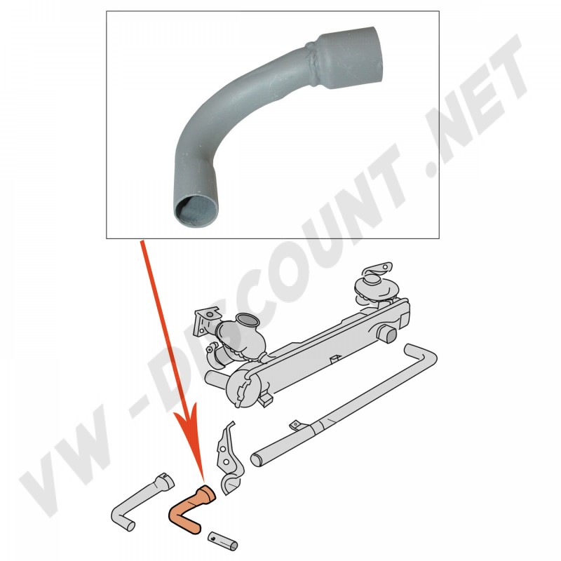tube coudé, Combi '59->'71 + '73->'76, réf. 211251237B, sortie d'échappement côté gauche, assemblage.