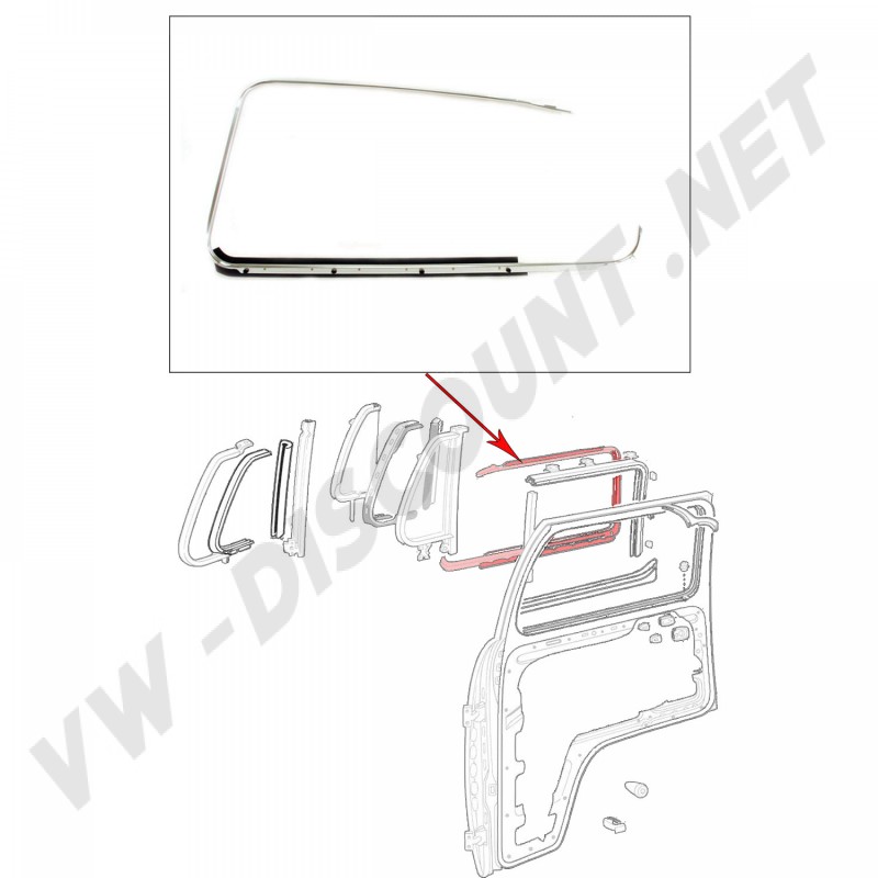joint lèche-vitre extérieur, Combi Bay Window, qualité supérieure, réf. 211853322B, porte droite, jonc en aluminium poli, étanchéité améliorée.