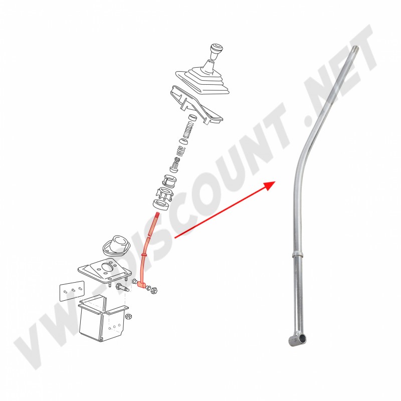 Levier de vitesse, Gear shift lever, 251711121E, VW Transporter T3, transmission manuelle, 4 vitesses, mai 1979-juillet 1992.