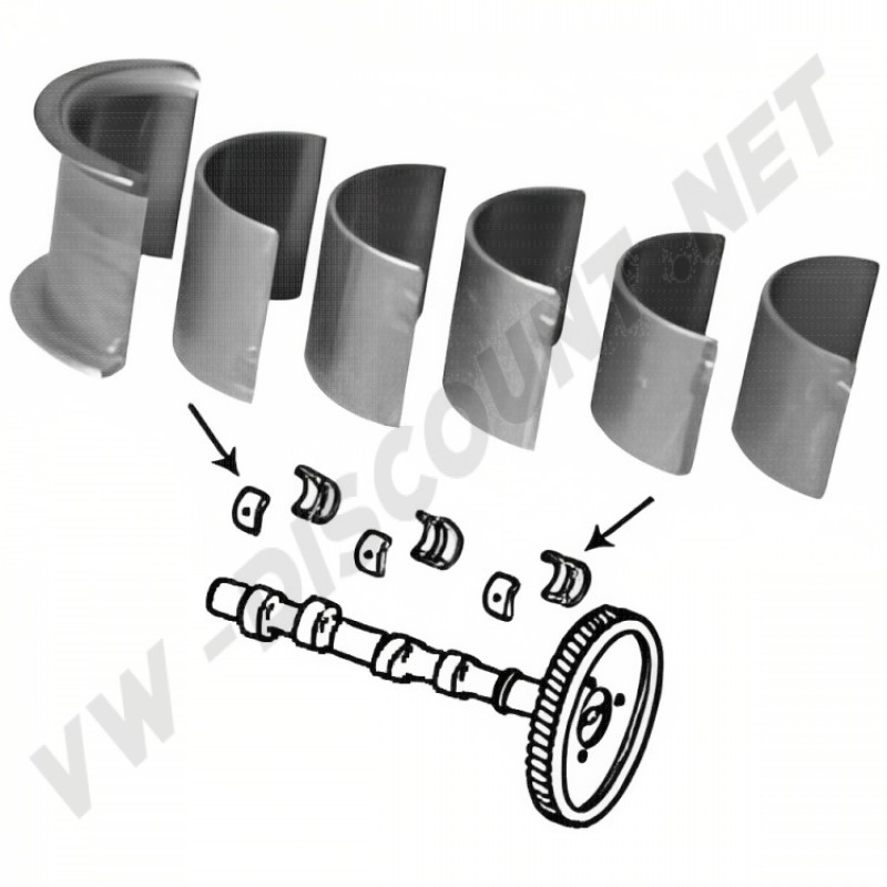 Coussinets d'arbre à cames, taille standard, simple butée, VW 181, Karmann Ghia, Transporter T1, Transporter T2, Type 1, Type 3, performance, durabilité, kit. Référence: 111198541.