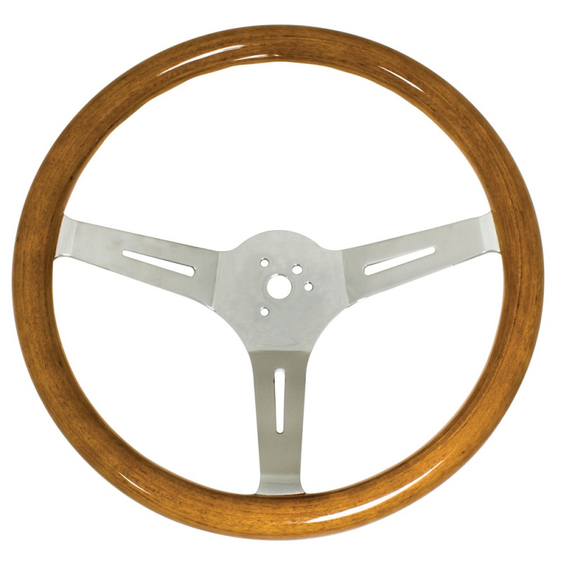 Volant Empi Classic bois clair 15" épaisseur bois 31mm branches chromées  79-4026-7 Sur www.vw-discount.net