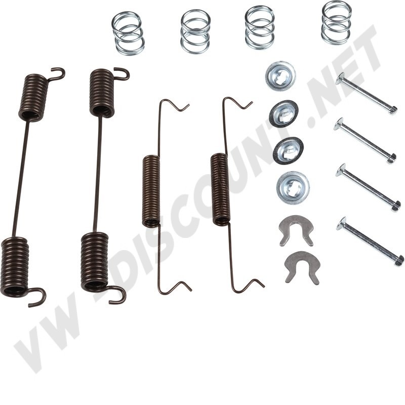 Kit de montage mâchoires frein, Combi T2 '64-'70, Kombi Brazil '75, Capuchons de ressort, Goupilles de serrage, Ressorts de compression, Ressorts de rappel, Référence 211609070