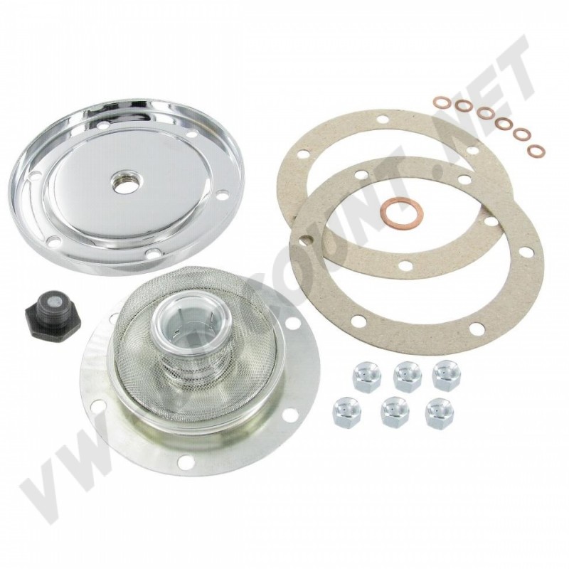 Kit de Vidange Complet 1200/1300/1600 avec plaque chromée pour moteur Type 1. Références : DM252255CHR ou DM.252.255.CHR.